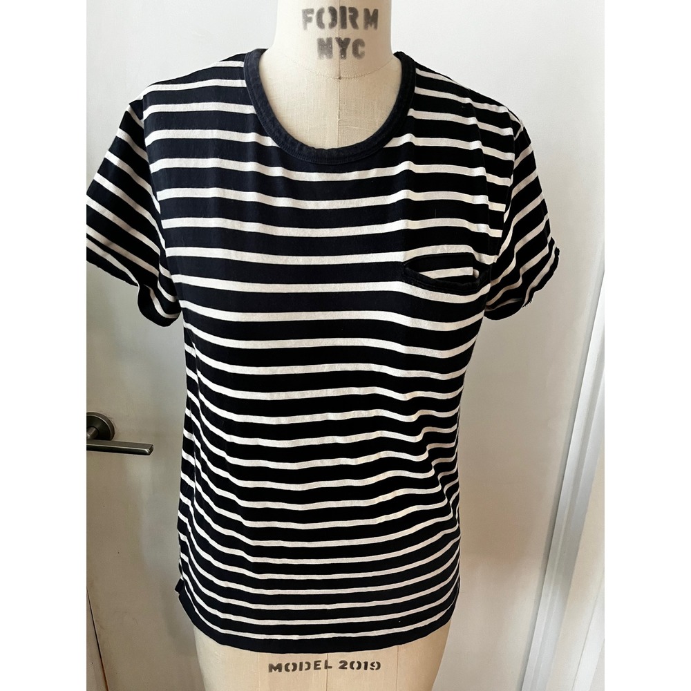 A.P.C. Nautical Preppy Navy and White Striped Pocket Tee Size M